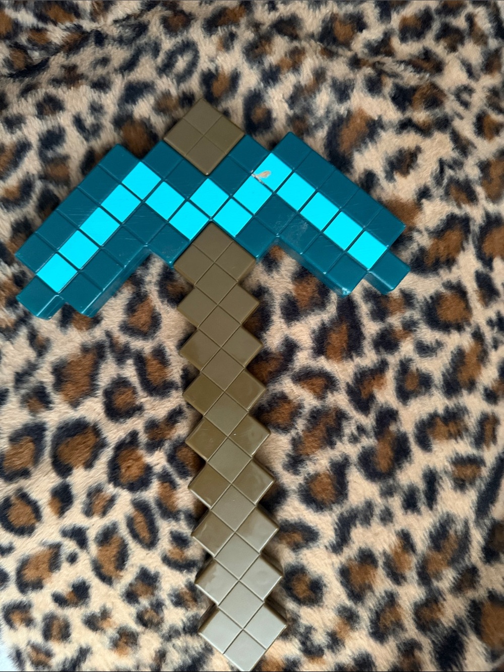 Kids Pixel-Style Toy Pickaxe in Teal and Olive